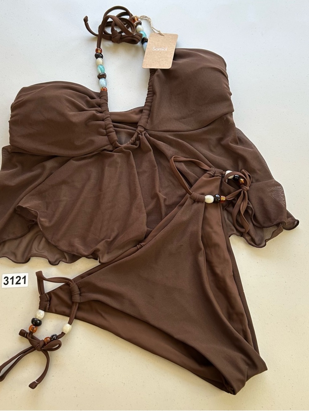 Samel Brown Ruffle Bandeau Bikini Set - Chocolate